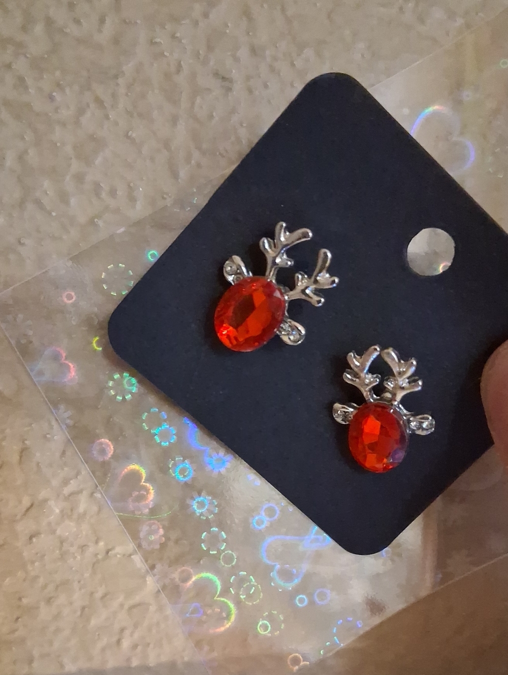 $8 Each Or Bundle 5/$20 Gold Reindeer Stud Earrings with Red Crystal
